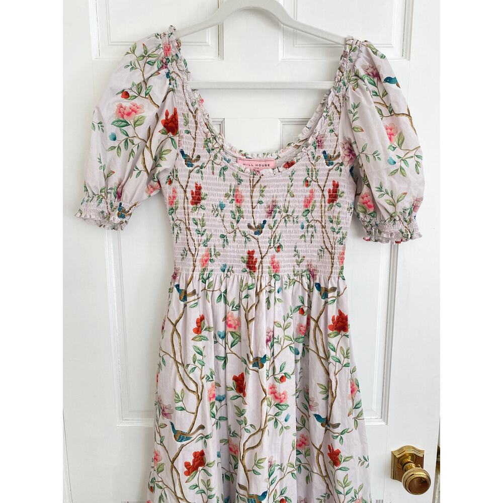 Hill House Home Smocked Louisa Nap Midi Dress Diane Pink Floral Garden Print M - Picture 6 of 11